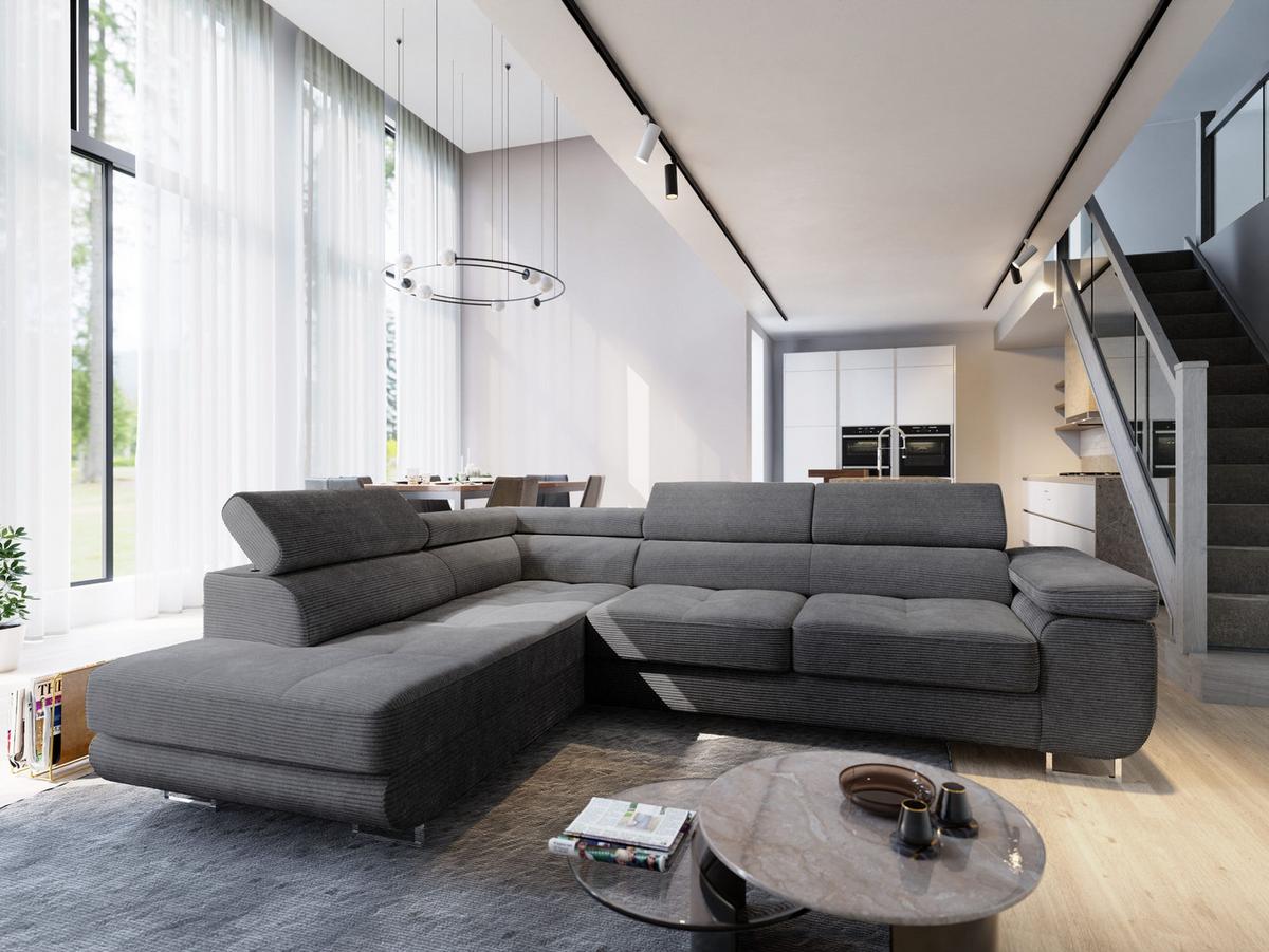ECKSOFA APIRO L-S Graphitfarben Kordstoff mit Schlaffunktion - Silberfarben/Graphitfarben, Holz/Textil (276/202cm) - MASSENO