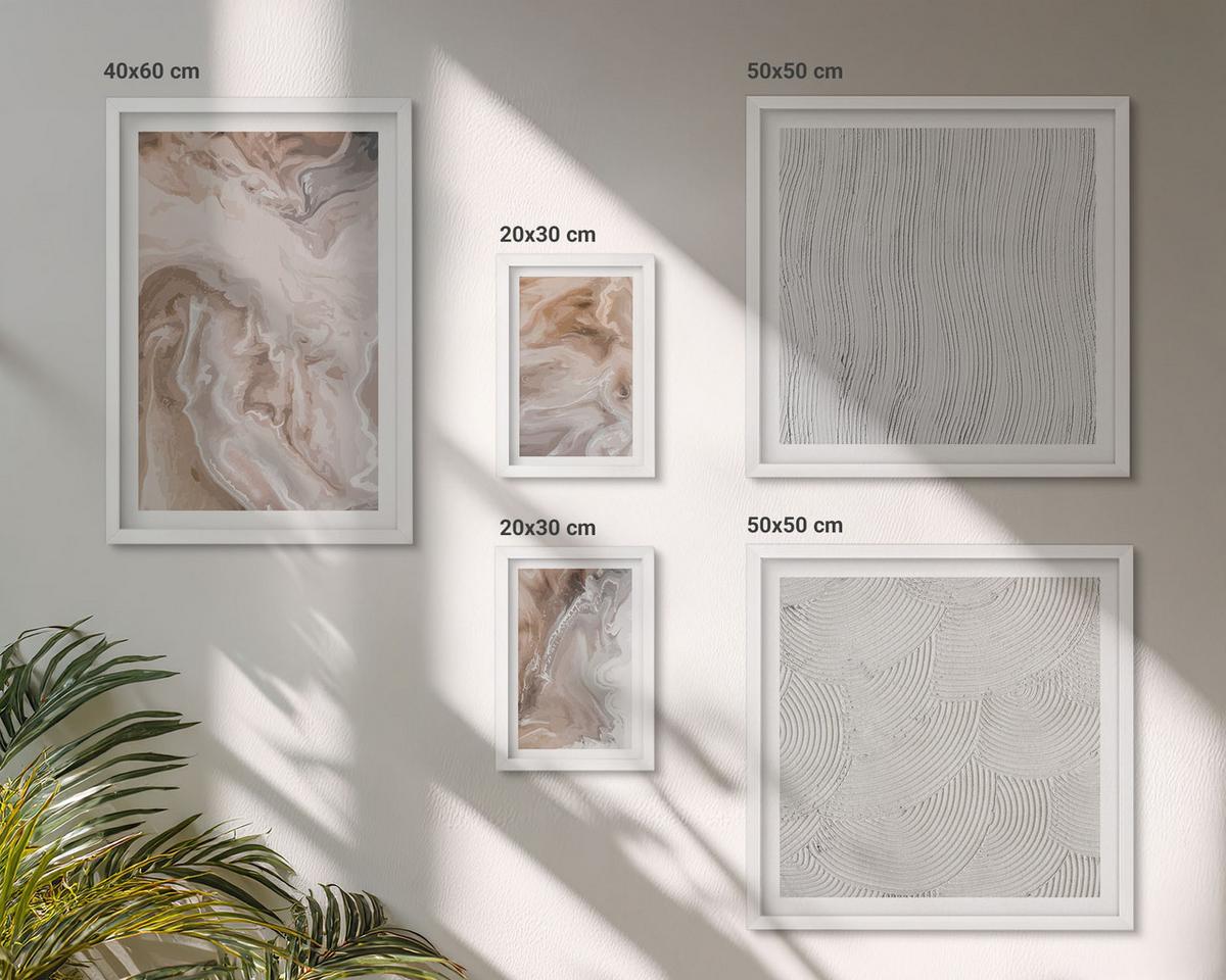BILDER SET 5er Set - 50x50 cm & 20x30 cm & 40x60 cm Weißer Rahmen - Abstrakte Marmormuster aus Stein - Weiß, Kunststoff (40/60cm) - TULUP