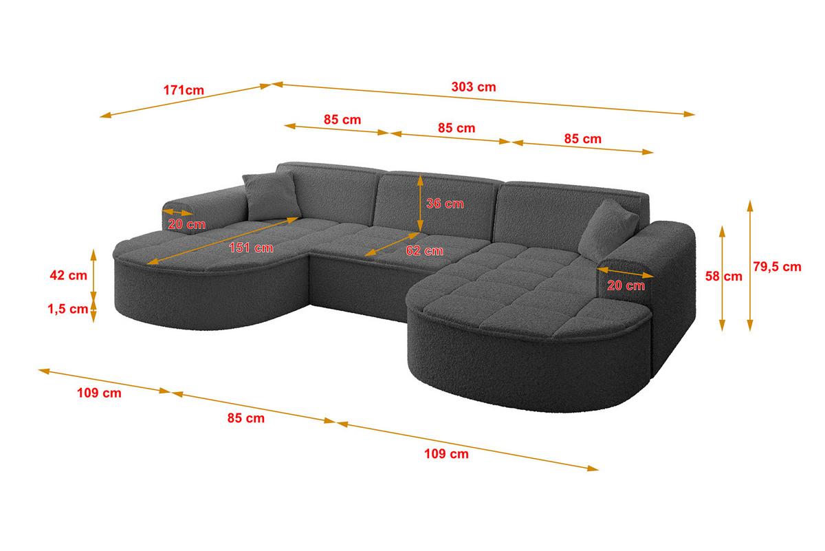 WOHNLANDSCHAFT TARO-U1 - 303x171x79,5 cm Grau - Grau, Holzwerkstoff/Textil (303/79.5/171cm) - ALTDECOR