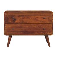 KOMMODE Massivholz Gebogenes Kastanienbraun, 2 Schubladen, Dunkelbraun - Dunkelbraun/Messingfarben, Mangoholz/Holz (80/58/35cm) - Artisan Furniture