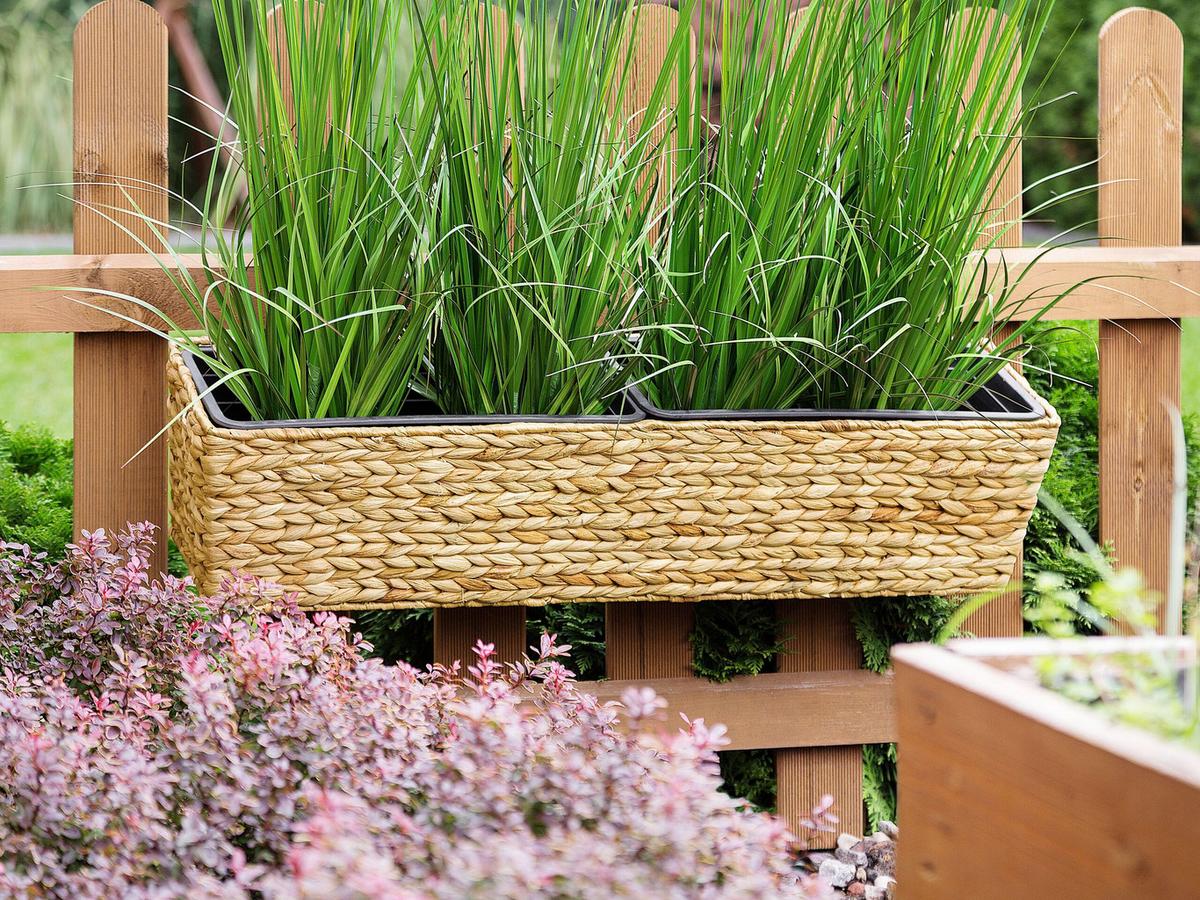 BLUMENTOPF sandbeige rechteckig 80/20/18 cm Kawala - Beige, Naturmaterialien (20cm) - Beliani