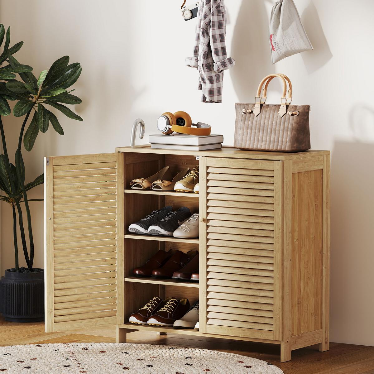 SCHUHSCHRANK Bambus Naturholz - Naturfarben, Holz/Bambusholz (35/80/80cm) - HOMCOM