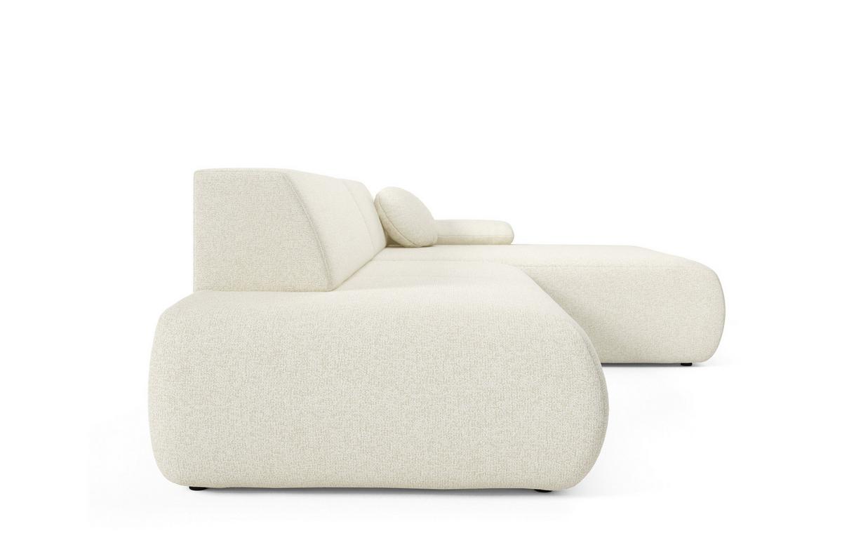 ECKSOFA DELTA R-S Creme Geflochtener Stoff mit Schlaffunktion - Creme, Holz (286/173.5cm) - MASSENO