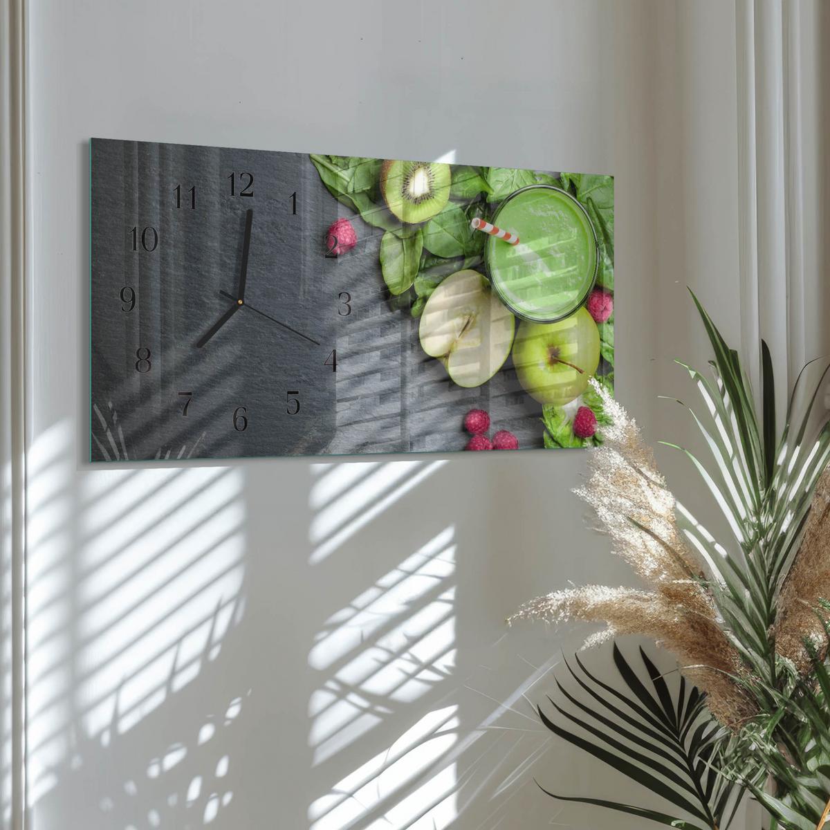 WANDUHR aus Glas 60x30 cm - Frucht-Smoothie - Grün, Glas (60/30/0.4cm) - TULUP