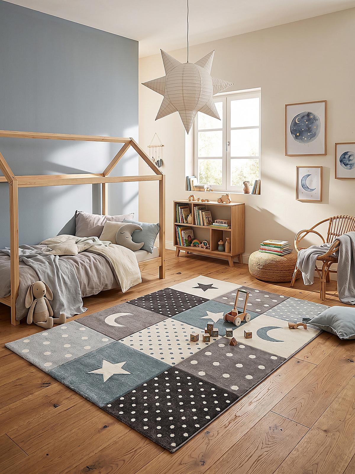 KINDERTEPPICH Kurzflor Sterne IDRO Polypropylen Blau 160 x 230 cm - Blau, Textil (160/230cm) - KADIMA DESIGN