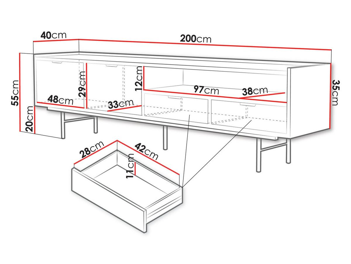 TV-LOWBOARD Edison 200 - Nussbaumfarben/Schwarz, Holzwerkstoff/Metall (200/55/40cm) - MIRJAN24