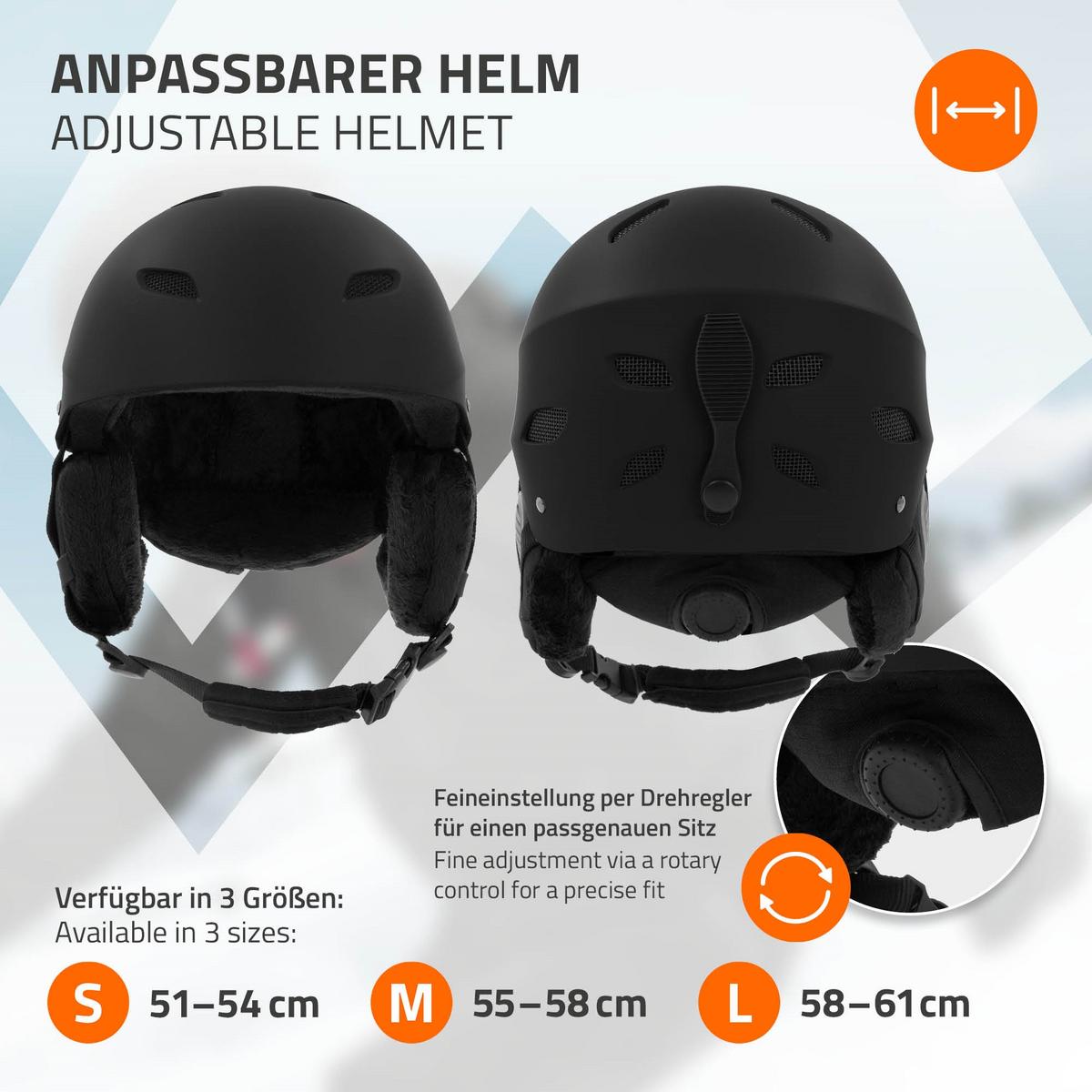 SKIHELM für Herren und Damen Snowboardhelm robust Schwarz L 58-61 cm - Schwarz, Kunststoff (30/24cm) - ECD-Germany