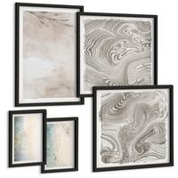 BILDER SET 5er Set - 50x50 cm & 20x30 cm & 40x60 cm Schwarzer Rahmen - Zarte Aquarellkartons - Schwarz, Kunststoff (40/60cm) - TULUP