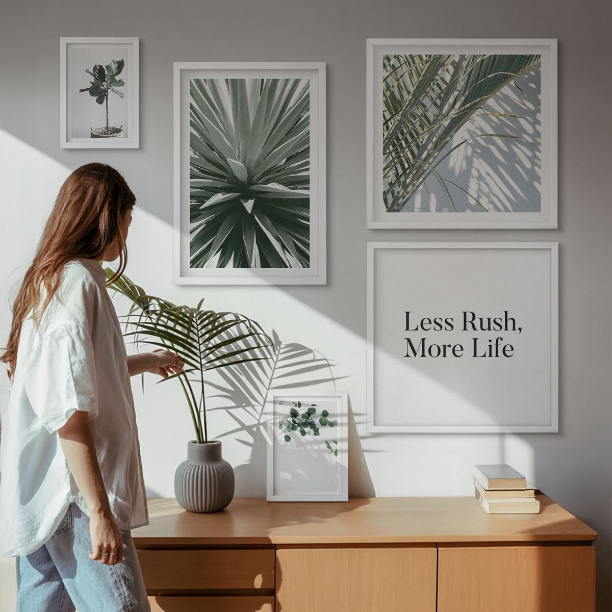 BILDER SET 5er Set - 50x50 cm & 20x30 cm & 40x60 cm Weißer Rahmen - Minimalismus mit grünen Pflanzen - Weiß, Kunststoff (40/60cm) - TULUP