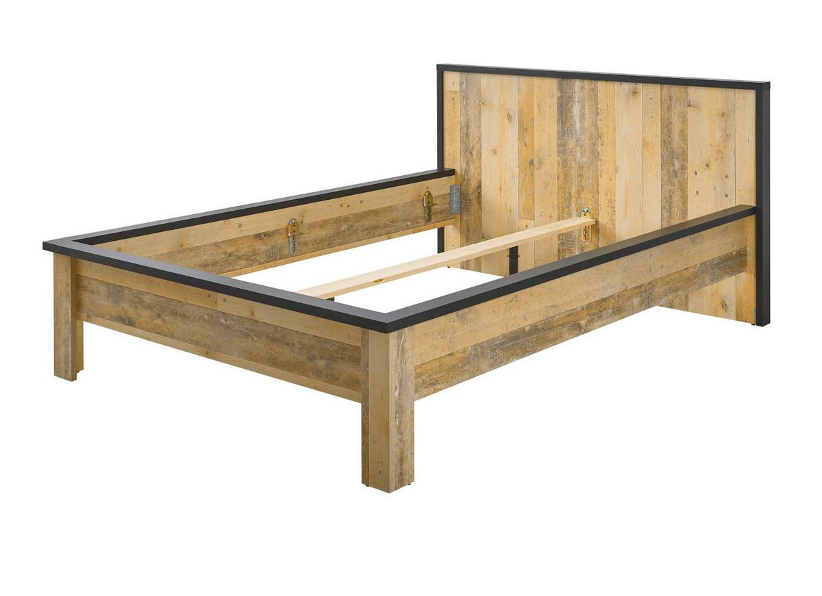 BETT Used Wood hell, Anthrazit, Einzelbett Liegefläche 140 x 200 cm - Eichefarben/Anthrazit, Holzwerkstoff/Metall (140/200cm) - Furn.Design