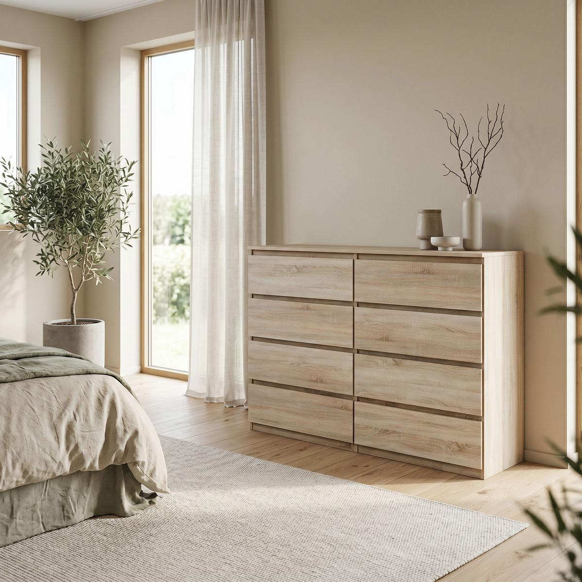 KOMMODE NUDO 138,5/101,5/39cm mit 8 Schubladen Türen Sonoma Eiche - Sonoma Eiche, Holzwerkstoff (138.5/101.5/39cm) - MASSENO