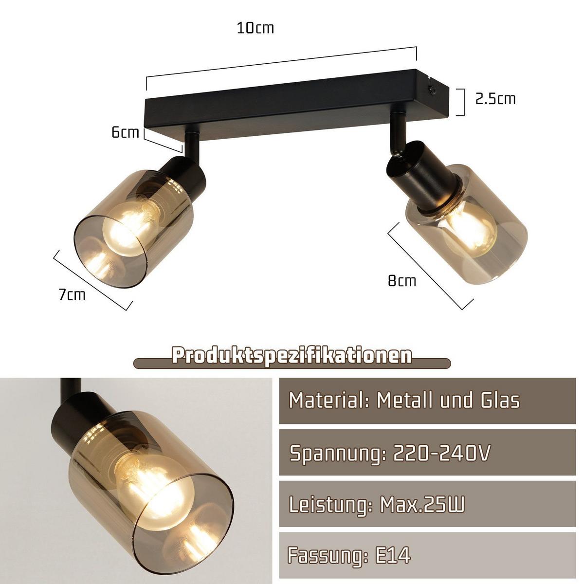 DECKENSTRAHLER Eaton 2-flammig 26/19/15cm - Schwarz, Metall (26/19/15cm) - Nettlife