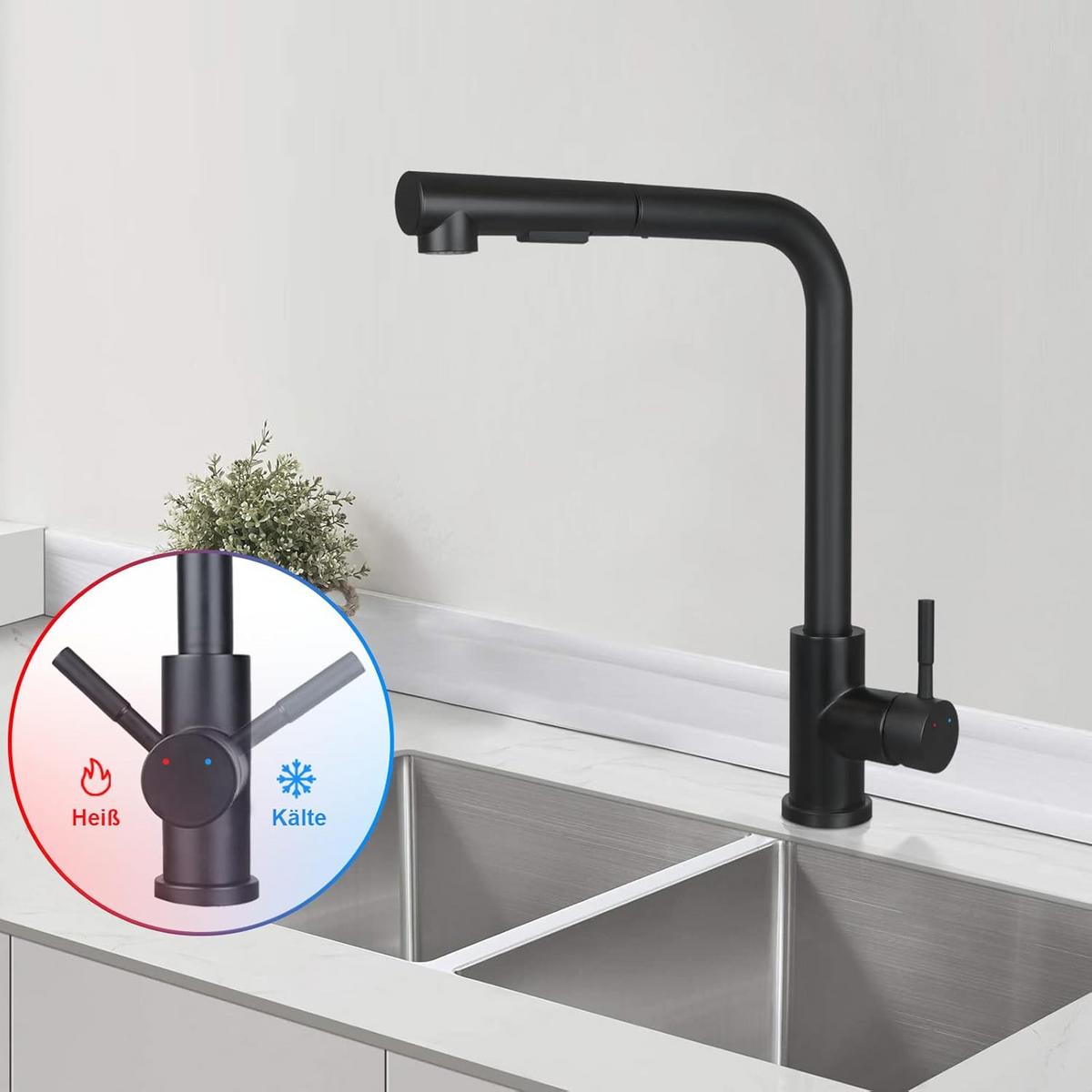 KÜCHENARMATUR Aquinh 5/36/25 cm - Schwarz, Metall (5/36/25cm) - ZMH