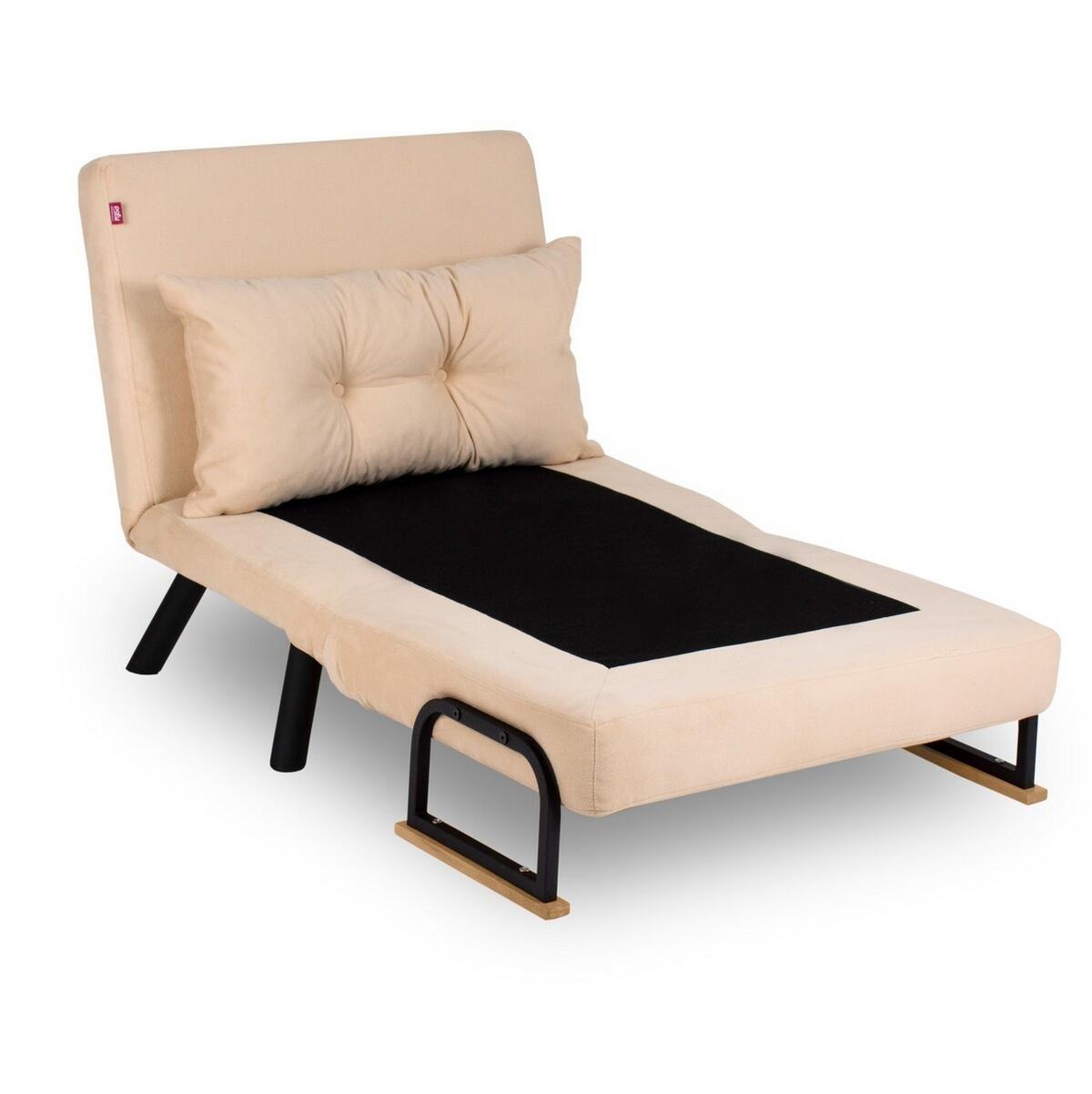 SESSEL mit Stoffbezug und Metallfüßen, umwandelbar 67/50/41 cm - Beige, Metall (50/41/60cm) - Calicosy