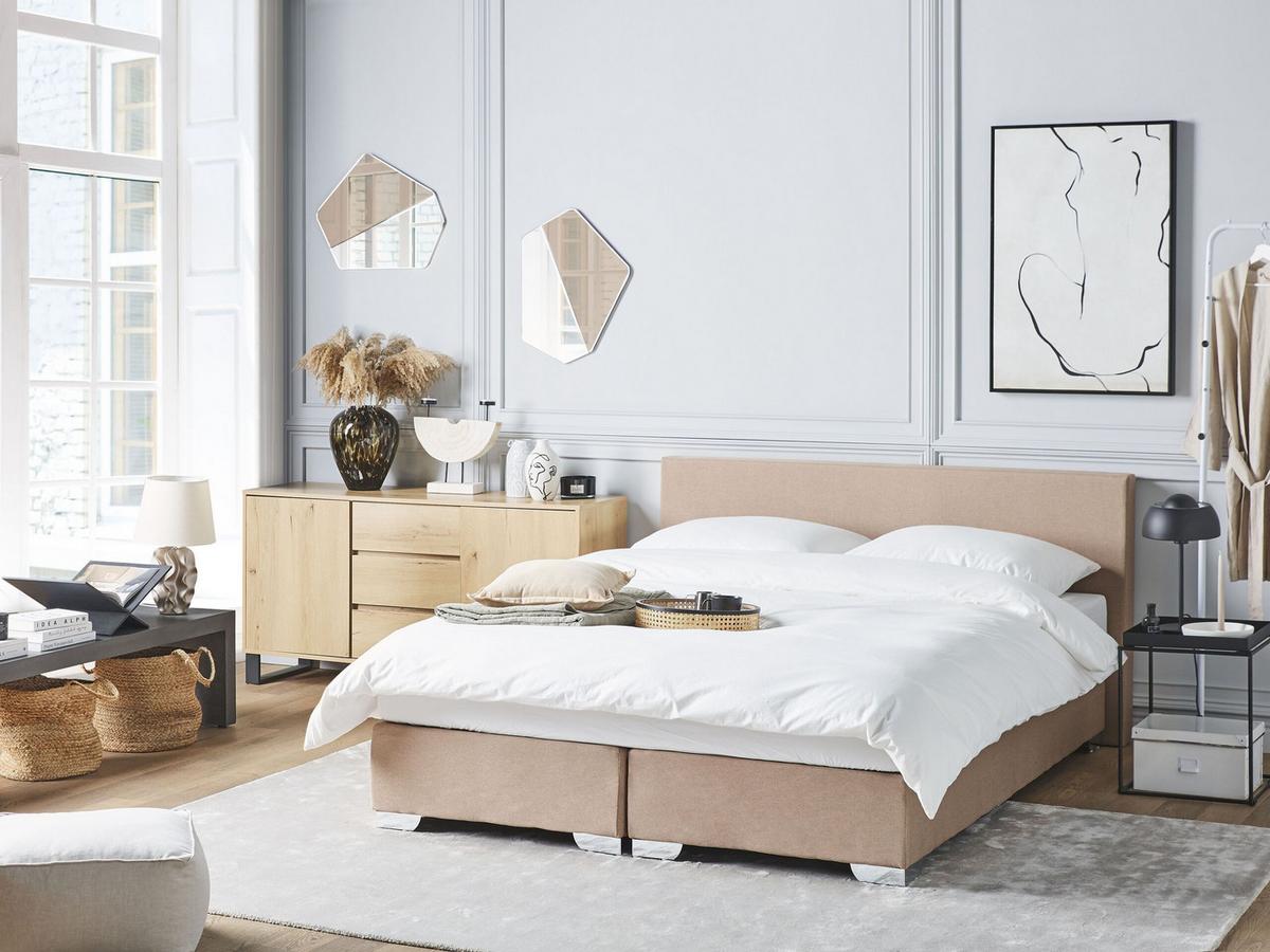 BOXSPRINGBETT 160/200cm Beige President - Beige, Textil (160/200cm) - Beliani