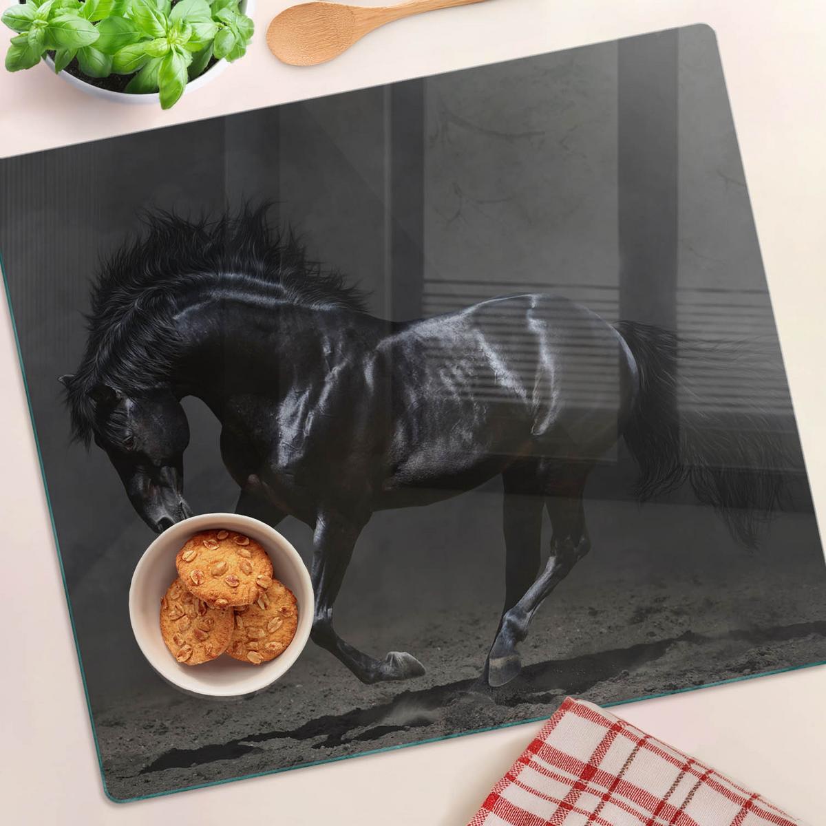GLASPLATTE 60x52 cm Dunkles Pferd - Schwarz, Glas (60/0.4/52cm) - TULUP