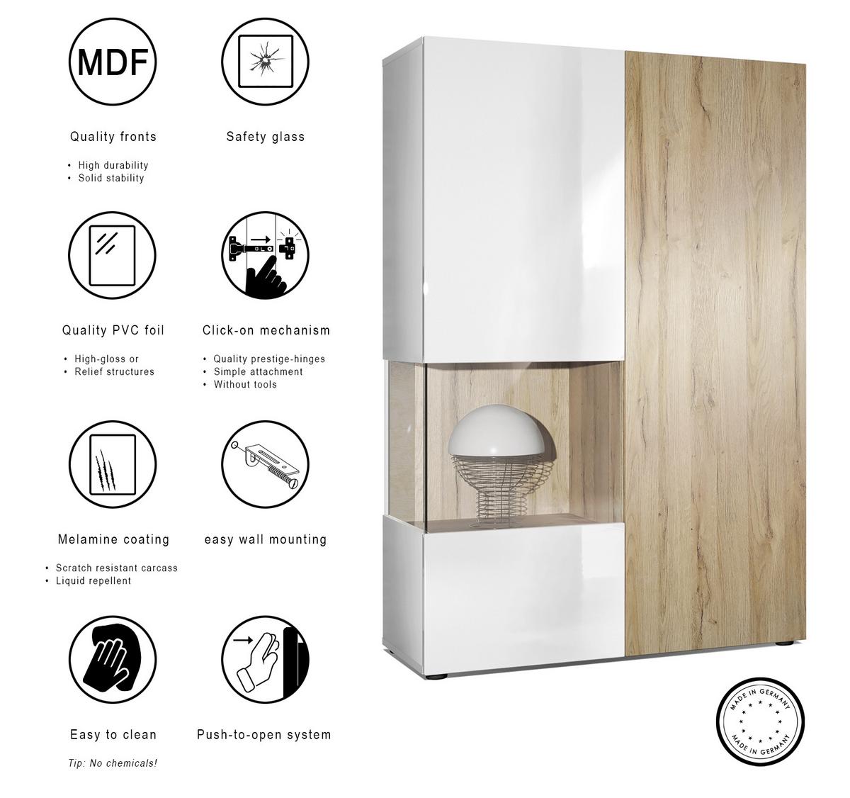 VITRINE Morena Tür und Einsatz in Eiche Nordic - Silbereichenfarben, Holzwerkstoff (91.5/136.5/37cm) - Vladon