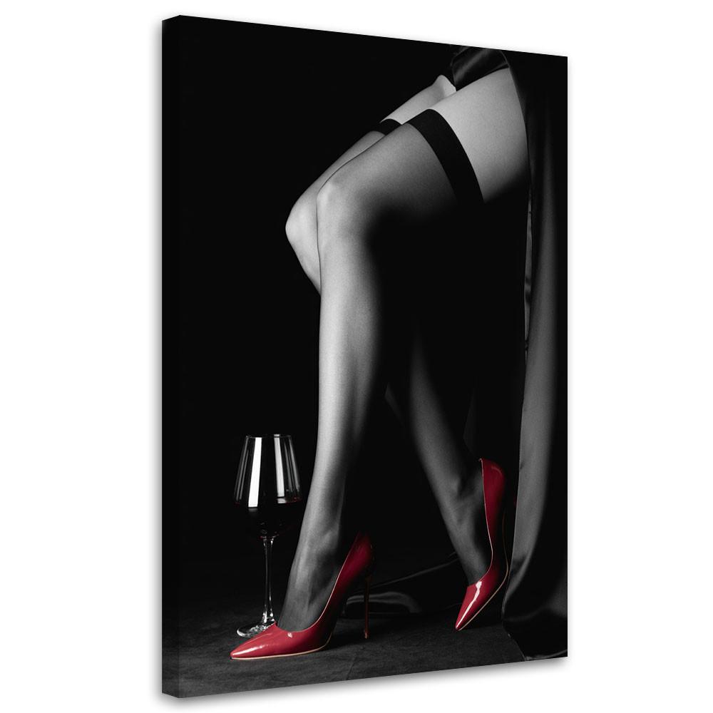LEINWANDBILD Beine einer Frau in roten High Heels 80x120cm - Schwarz, Textil (80/120cm) - Feeby