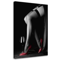 LEINWANDBILD Beine einer Frau in roten High Heels 60x90cm - Schwarz, Textil (60/90cm) - Feeby