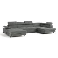 WOHNLANDSCHAFT RUBANO R-S Grau Velours-Stoff mit Schlaffunktion - Grau, Holz (339/89/190cm) - MASSENO