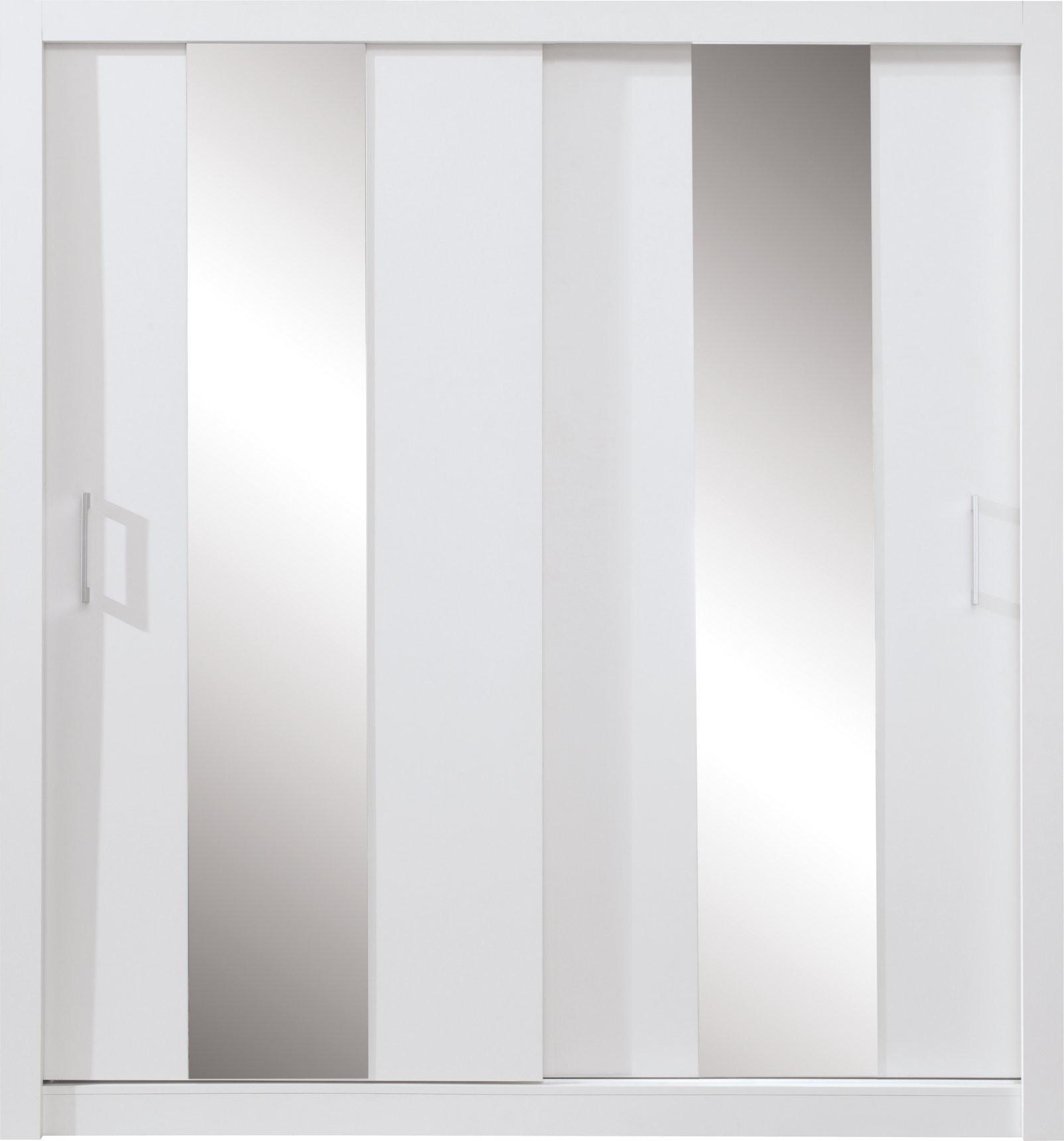 SCHWEBETÜRENSCHRANK MIRA 200/215/60cm 2-türig mit Spiegel Weiß - Weiß, Holzwerkstoff (200/215/60cm) - MASSENO