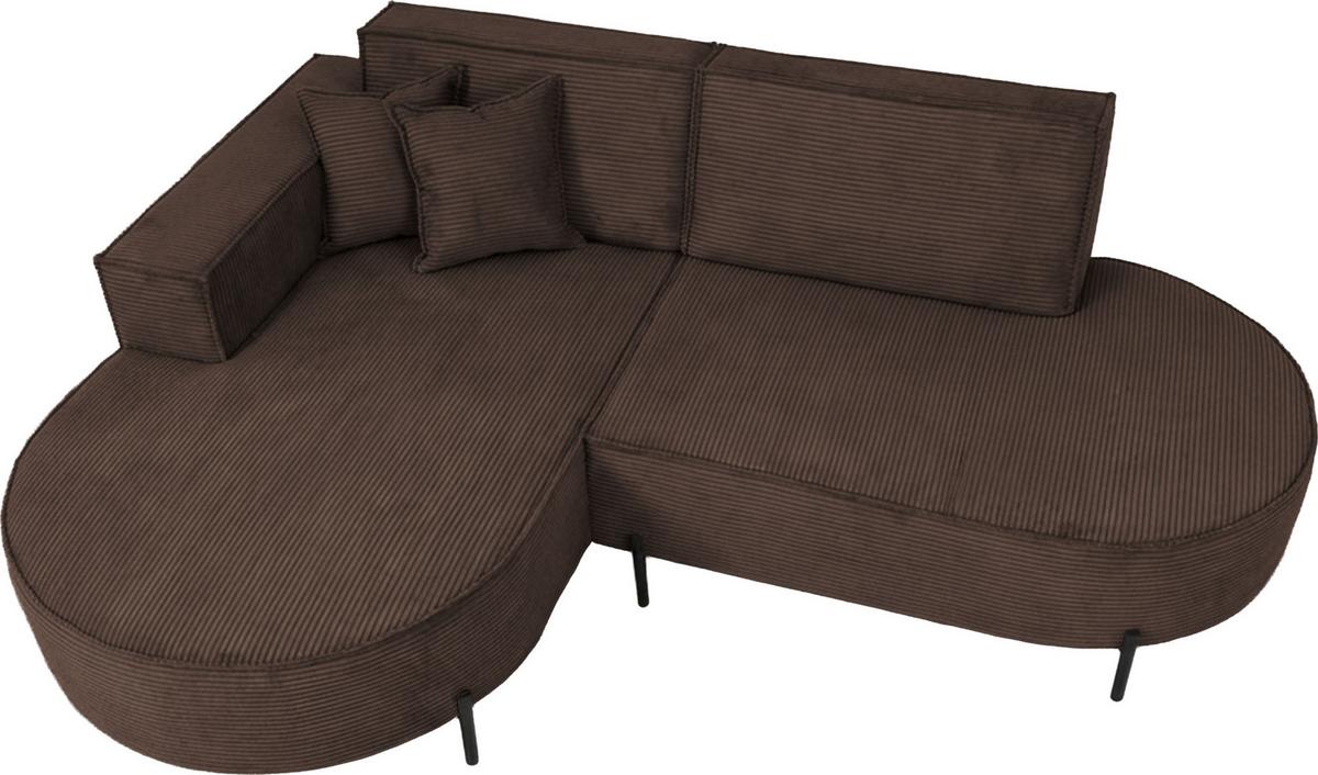 ECKSOFA Hana Loft 3-Sitzer Ecke Links, Cordstoff Chenille, Dunkelbraun 241/80/168 cm - Schwarz/Braun, Textil/Metall (241/168cm) - WFL GROUP
