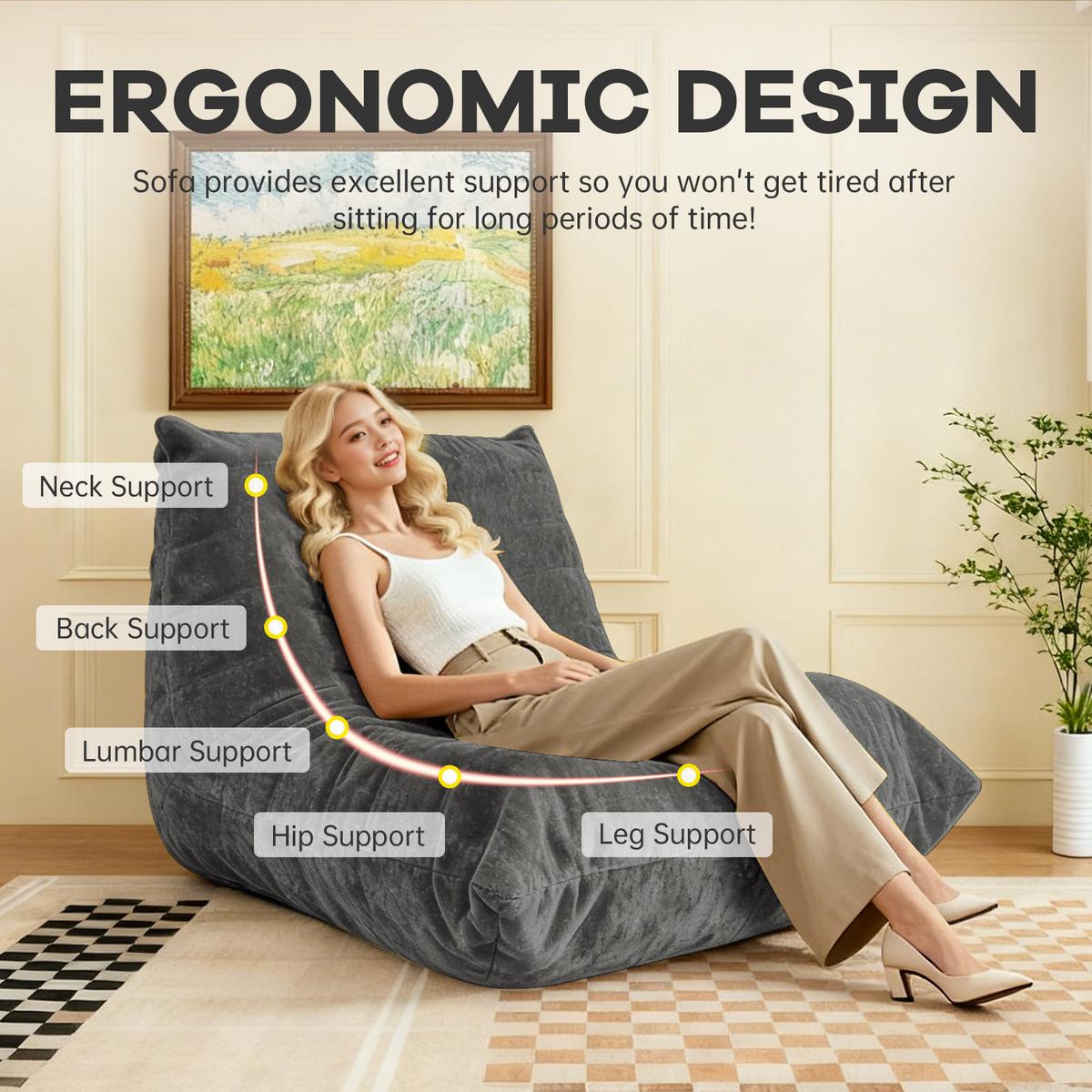 SITZSACK aus glänzendem Chenille mit Ergonomie - Grau, Textil (90/80/100cm) - Urban Meuble