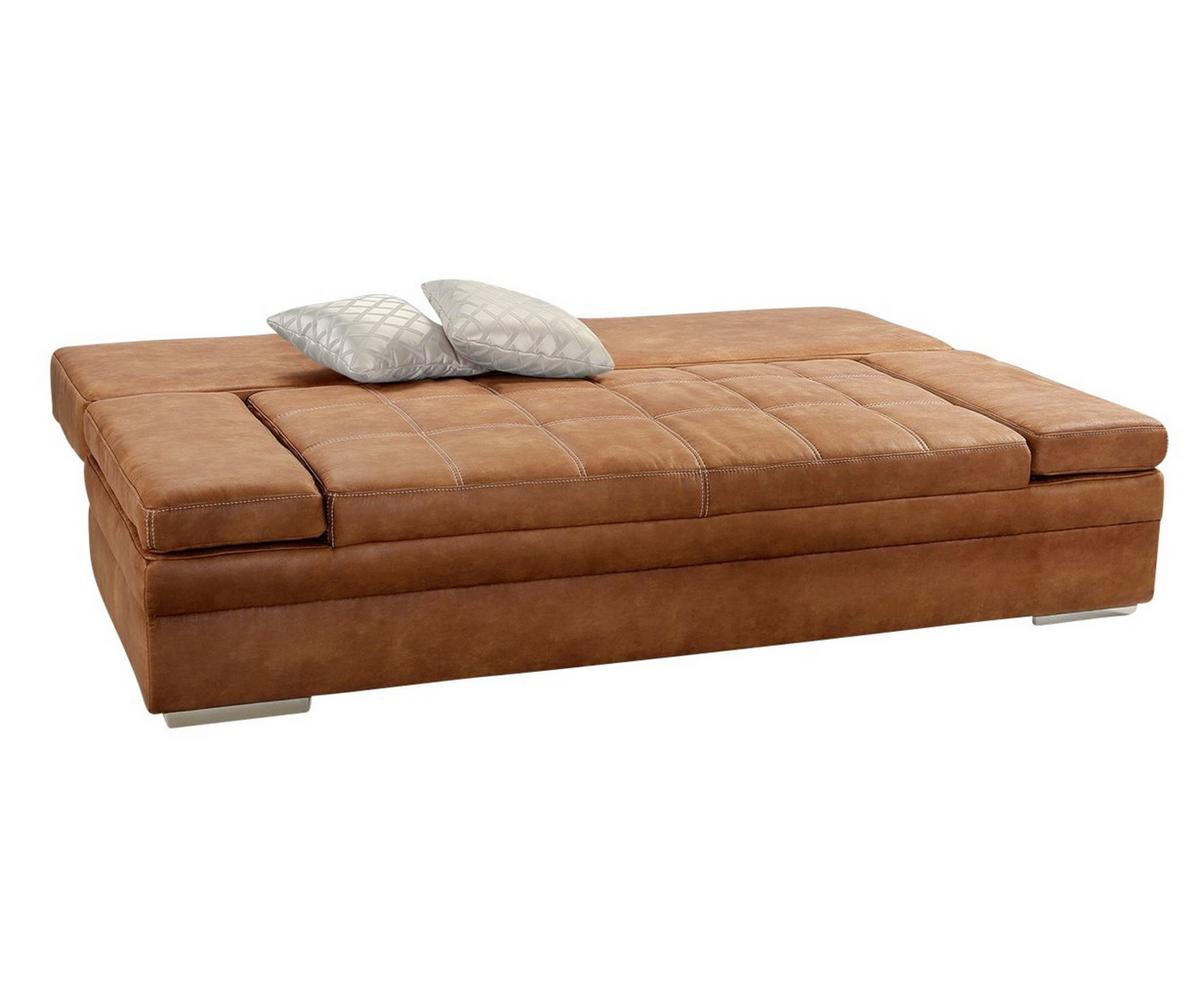 SCHLAFSOFA mit Bettkasten, Wellenfederung, Armlehnen verstellbar B200/T100/H84 cm, Liegefl.148x200 cm, Antikleder-Optik Mikrofaser Braun Curry / 15117 - Hellbraun/Chromfarben, Textil/Metall (200/84/100cm) - luma-home