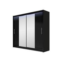 KLEIDERSCHRANK London II, mit RGB LED Beleuchtung - Silberfarben/Schwarz, Holzwerkstoff/Kunststoff (180/215/58cm) - MIRJAN24