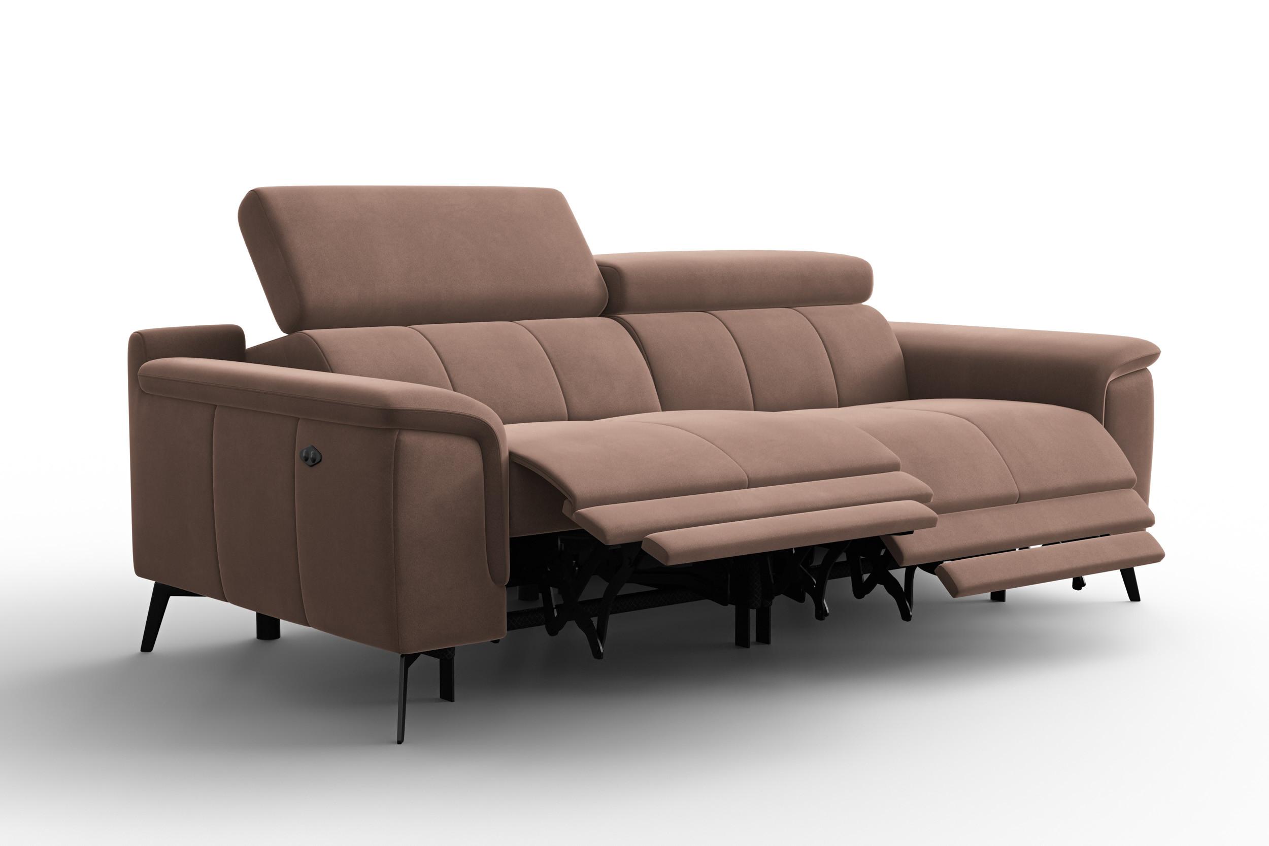 SOFA RELAX FIERO 3-Sitzer, Brauner Veloursstoff - Schwarz/Braun, Holz/Textil (212/82/103cm) - Courtois Laville