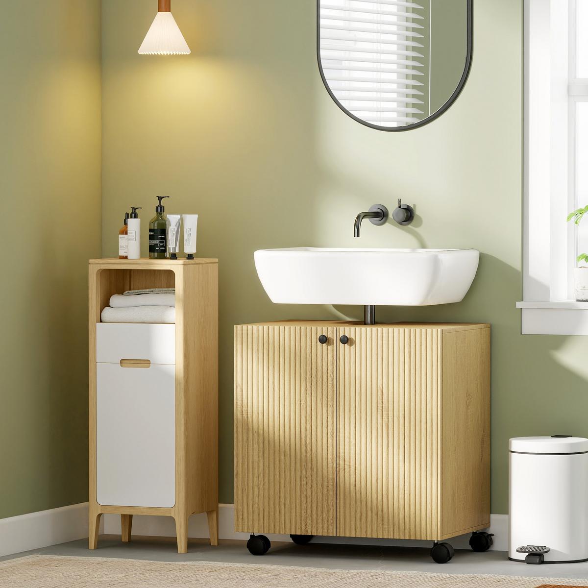 WASCHBECKENUNTERSCHRANK Spanplatte MDF Naturholz - Eichefarben, Holzwerkstoff (39.8/62/60cm) - HOMCOM