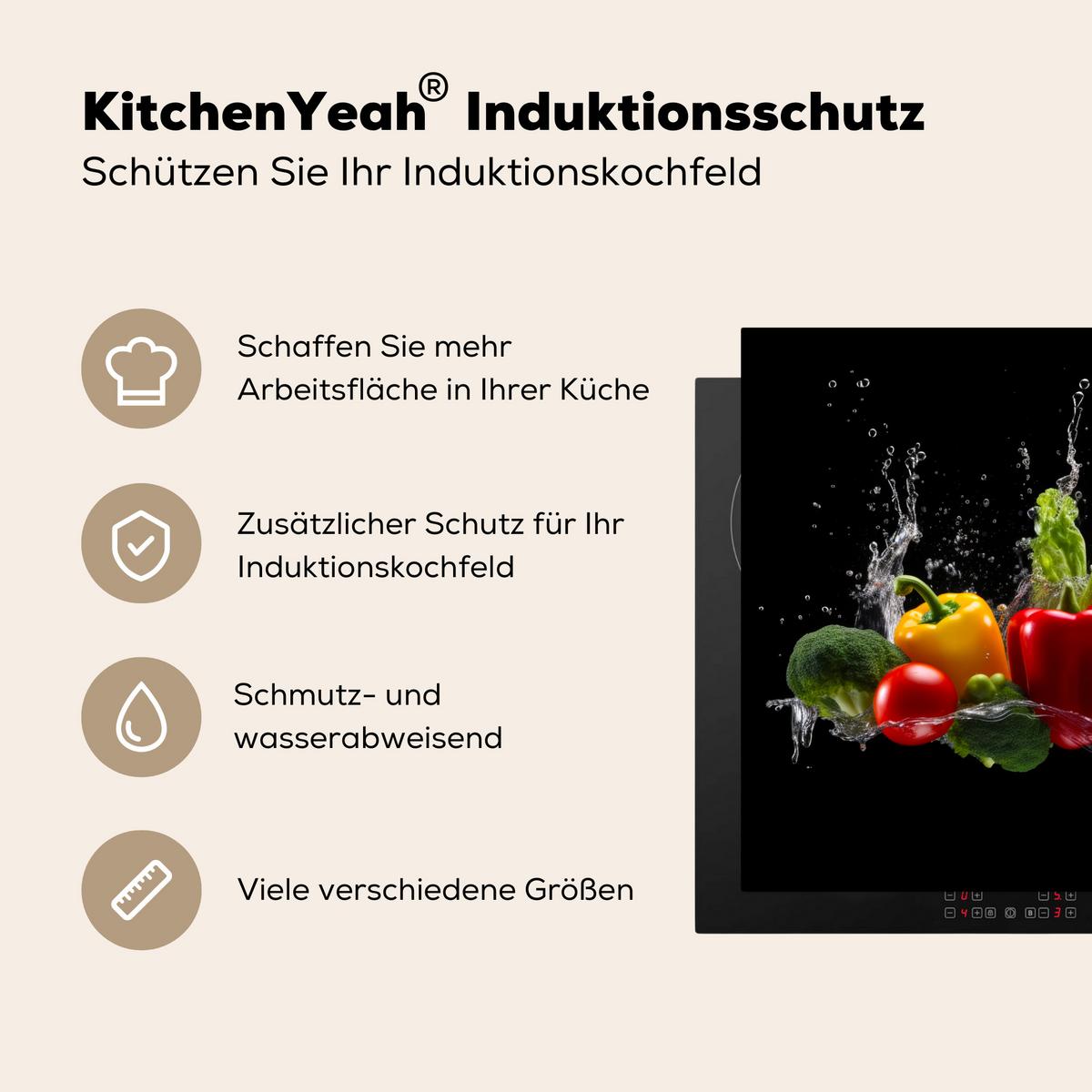 HERDABDECKPLATTE Paprika - Wasser - Gemüse - Schwarz Ceranfeldabdeckung 78x52 cm - Multicolor, Kunststoff (78/52/0.2cm) - MuchoWow