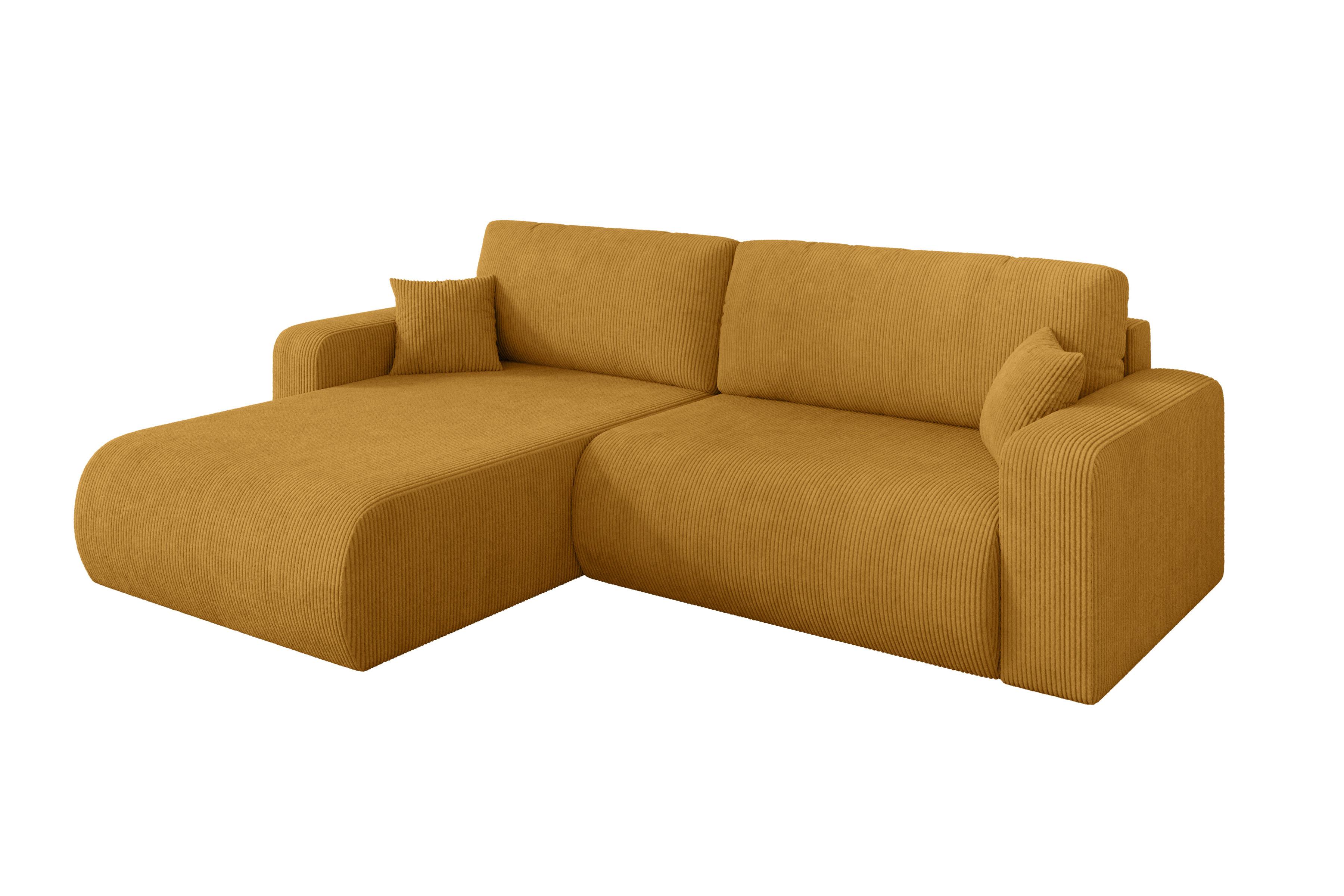 ECKSOFA mit Schlaffunktion Ottomane Links BERY-L 276x193x88 Senfgelb Cord - Dunkelgelb/Schwarz, Holzwerkstoff/Kunststoff (276/193cm) - ALTDECOR