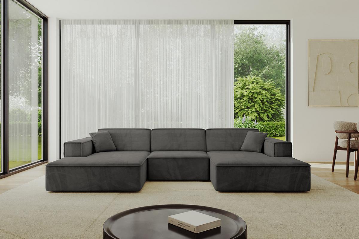 WOHNLANDSCHAFT IREA-U1-v4 - 301x165x77 cm Ecru - Anthrazit, Holzwerkstoff/Textil (301/77/165cm) - ALTDECOR