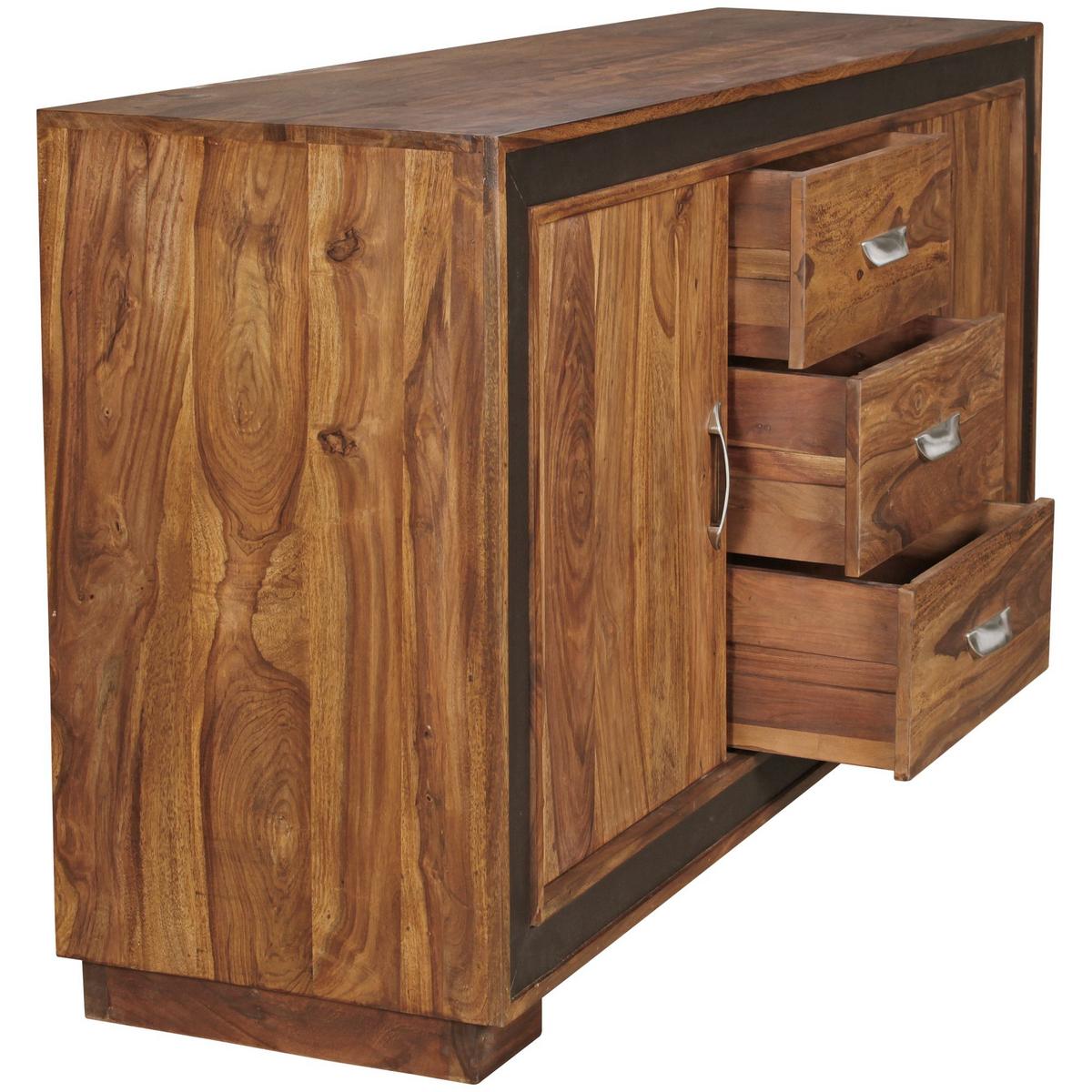 SIDEBOARD – Massivholz, Kunstleder, 160x44x80 cm, rustikal - Braun, Holz (160/80/44cm) - KADIMA DESIGN