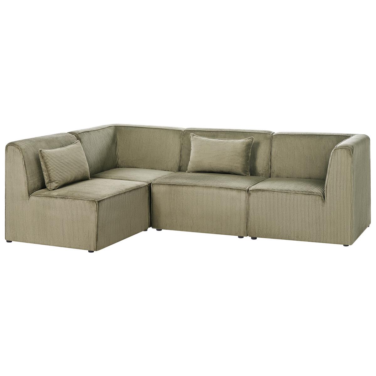 ECKSOFA Modul 4-Sitzer rechtsseitig Grün Cord Lemvig - Grün, Textil (250/166cm) - Beliani