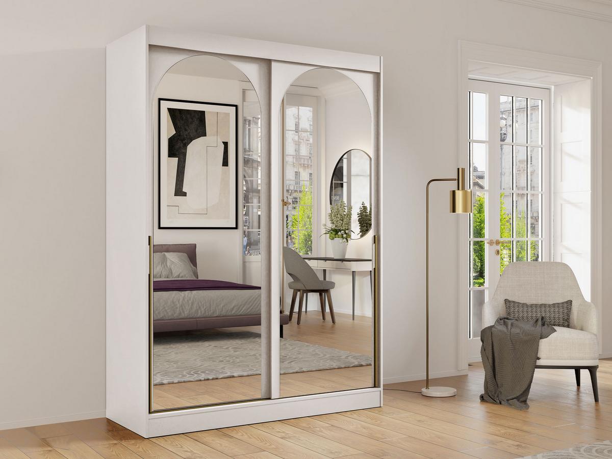 SCHIEBETÜRENSCHRANK Modin 150 - Kaschmir/Goldfarben, Holzwerkstoff/Kunststoff (150/216/65cm) - MIRJAN24