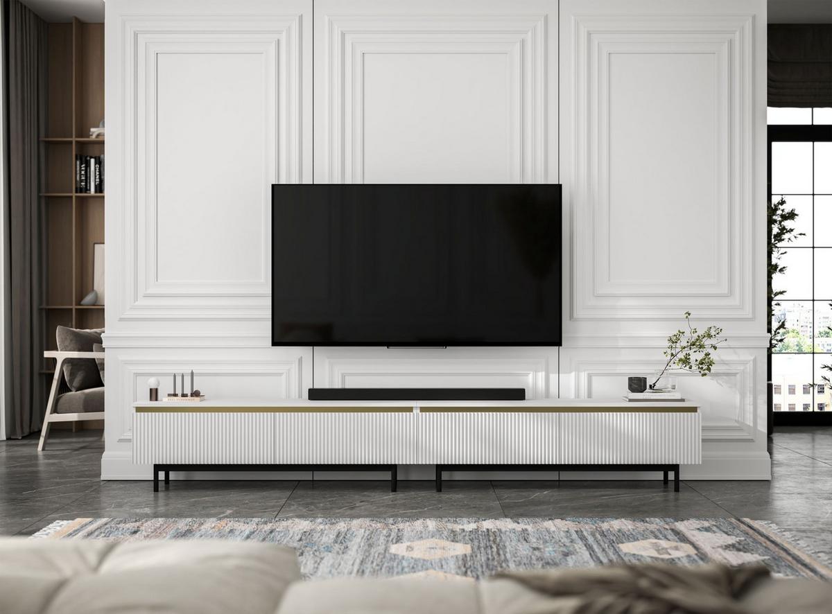 TV-LOWBOARD 2er-Set Selene Weiß matt 280 cm mit Metallrahmen - Schwarz/Weiß, Holzwerkstoff/Metall (280/44/35cm) - Meble Lindner
