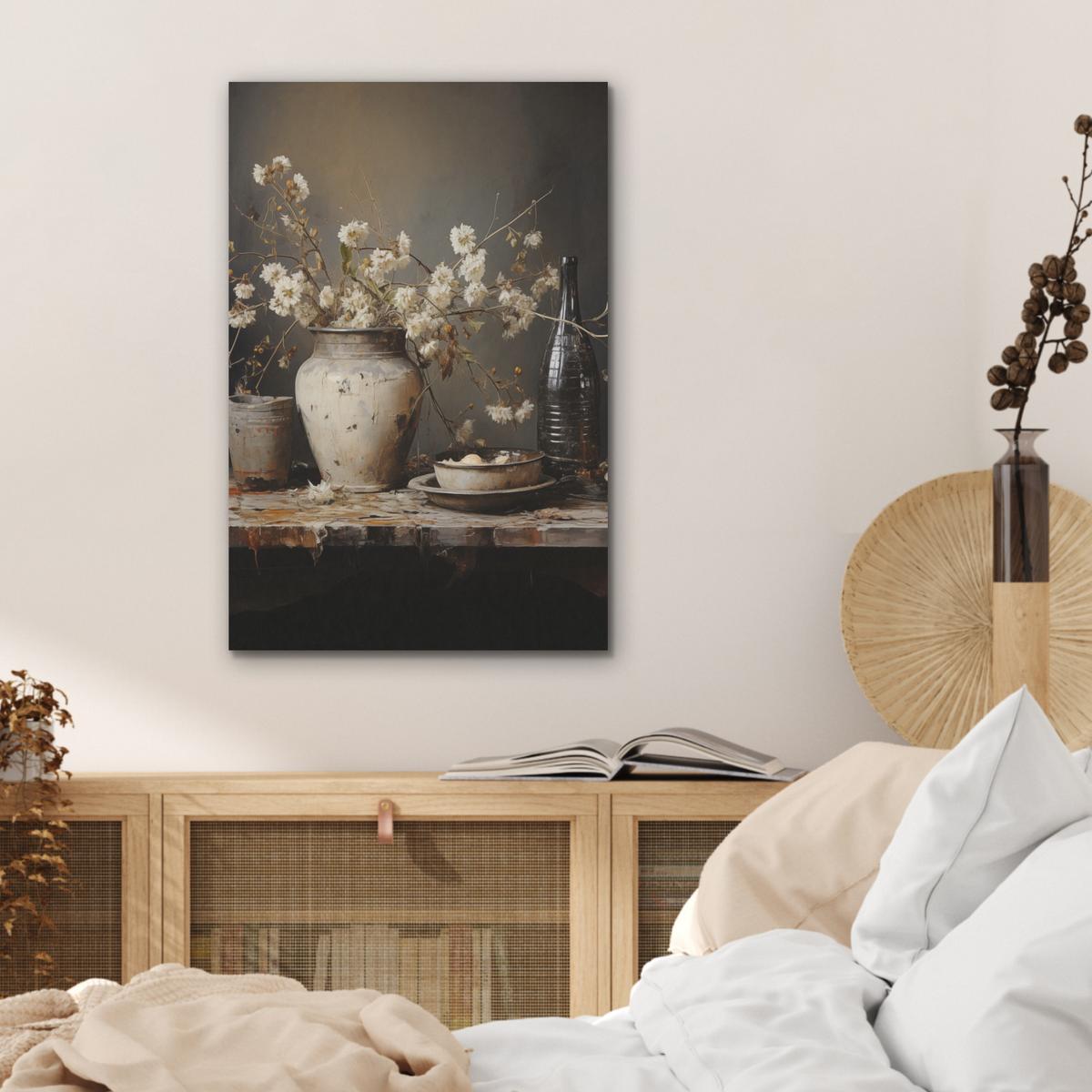 AKUSTIKBILD Stilleben - Blumen - Blumenstrauß - Vase - Wein Kunstdruck Schlafzimmer 50x70 cm - Schwarz, Kunststoff (50/70/0.9cm) - MuchoWow