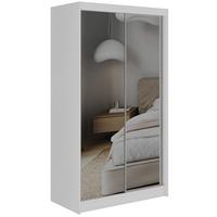 SCHWEBETÜRENSCHRANK mit Schubladen 120 - DUBROWNIK - Weiß mit Spiegel - Alufarben/Weiß, Holzwerkstoff/Metall (120/216/61cm) - MKS