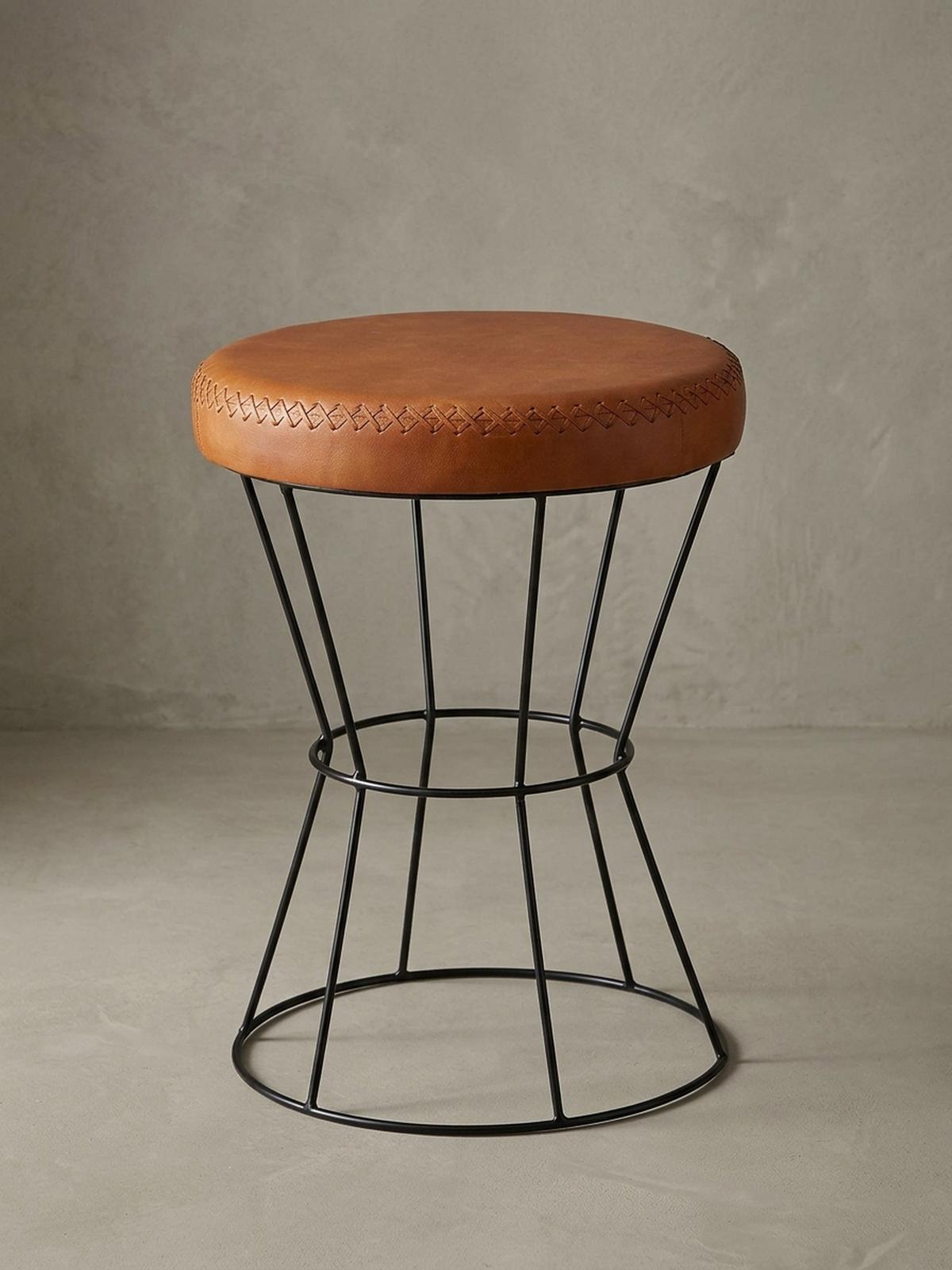 SITZHOCKER – Echtleder, Industrial-Stil - Schwarz/Braun, Leder/Metall (35/48/35cm) - KADIMA DESIGN