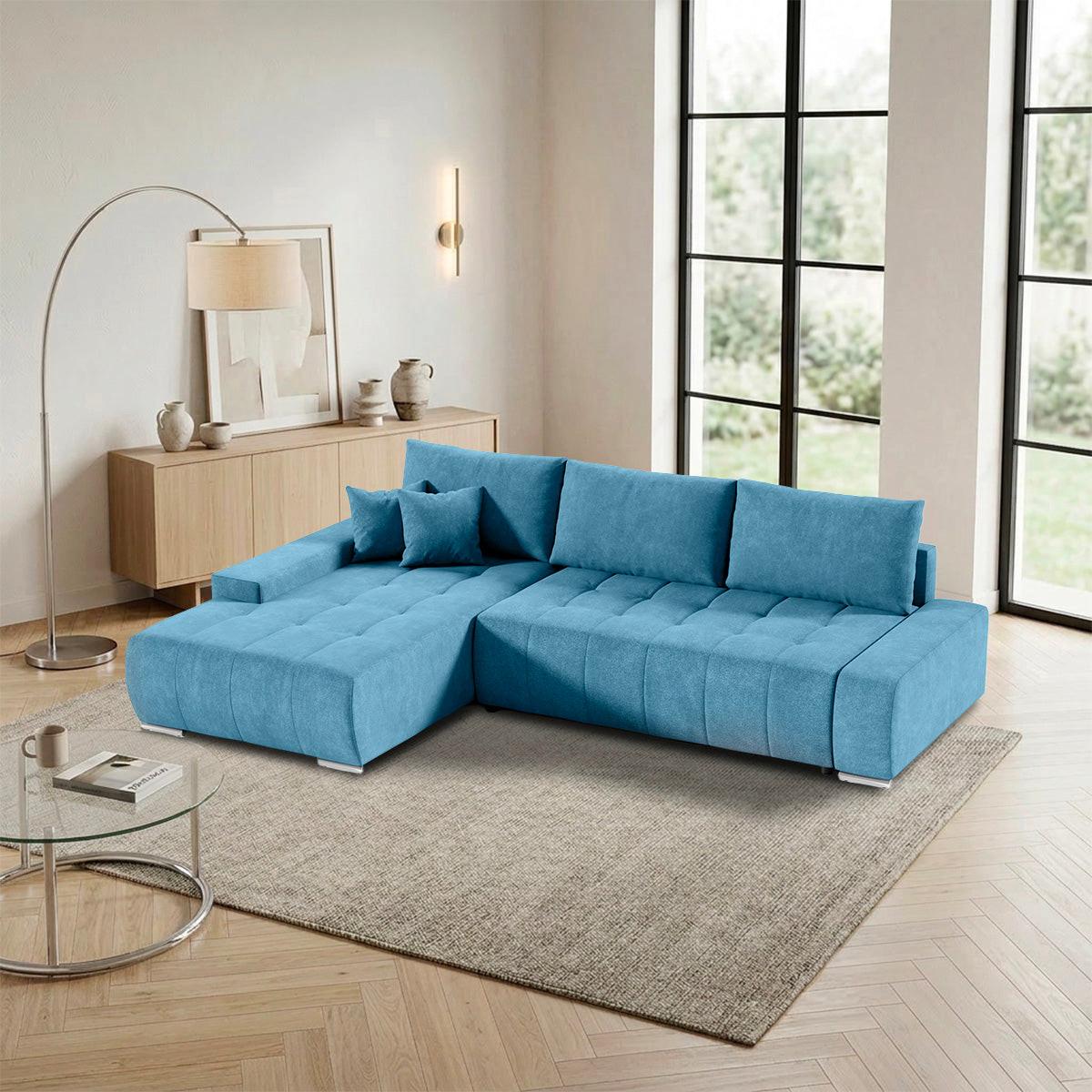 ECKSOFA Jonas 4 Sitzplätze Blau - Blau, Holzwerkstoff (265/185cm) - Petits-meubles