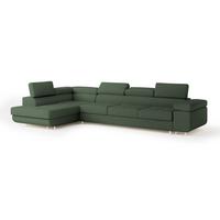 ECKSOFA VICENTE Grün Boucle-Stoff mit Schlaffunktion - Grün, Holz (346/202cm) - MASSENO