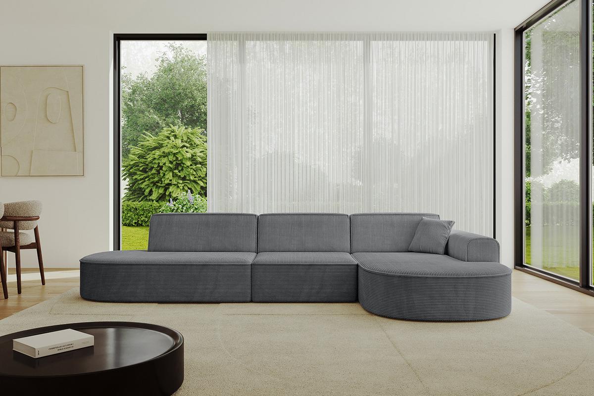 ECKSOFA Ottomane Rechts MARI-L2 - 328x171x79 cm Dunkelgrau Cord - Dunkelgrau/Schwarz, Holzwerkstoff/Kunststoff (171/328cm) - ALTDECOR
