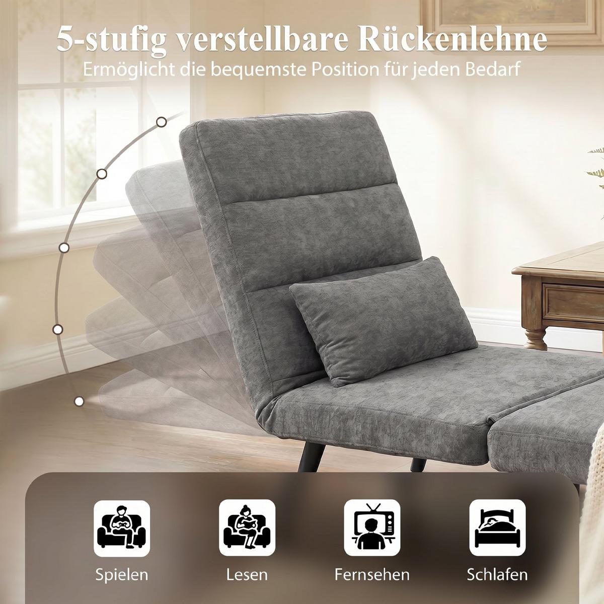 SCHLAFSESSEL Chenille 100 Polyester Metall Grau - Schwarz/Grau, Textil/Metall (67/96/73cm) - HOMCOM
