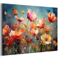 METALLBILD Blumen - Aquarell - Kunst - Botanisch - Natur 30x20 cm - Orange, Metall (30/20cm) - MuchoWow