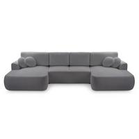 WOHNLANDSCHAFT FILO Grau Boucle-Stoff mit Schlaffunktion - Grau, Holz (364/87/168cm) - MASSENO