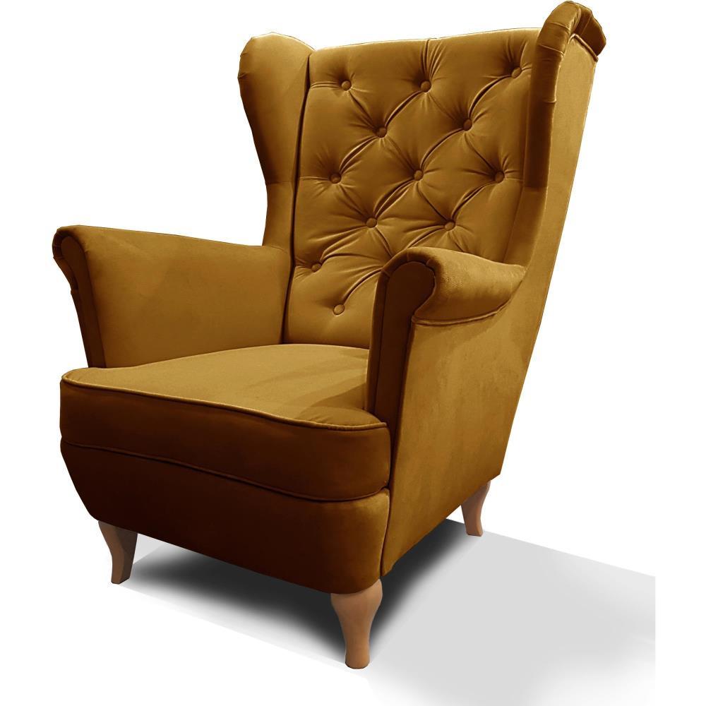 CHESTERFIELD-SESSEL Falco gelb mit Holzbeinen - Gelb/Buchefarben, Holz/Textil (82/102/92cm) - Beautysofa