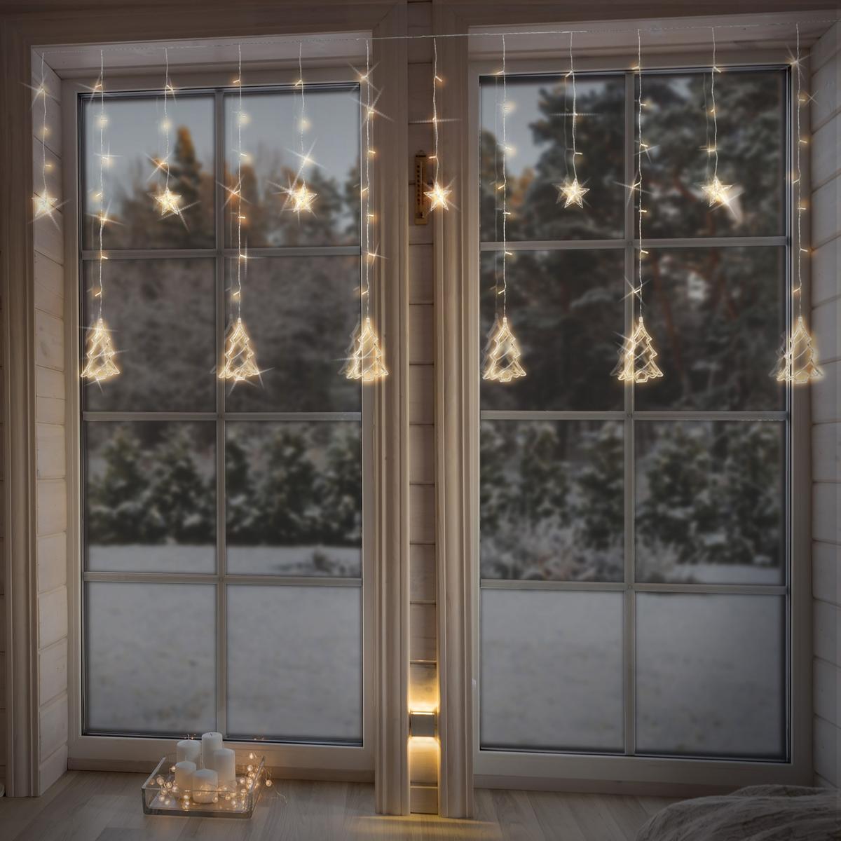 LICHTERKETTE Vorhang 220 cm mit 138 LED Warmweiß - Transparent, Kunststoff (220cm) - ECD-Germany