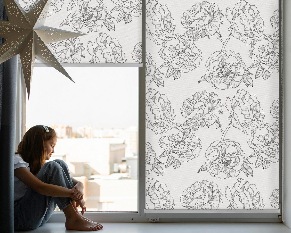 INNENROLLO - Fensterrollo - Rollo - 70x140 cm - Gezeichnete Rosen - Grau, Kunststoff (70/140/0.5cm) - TULUP